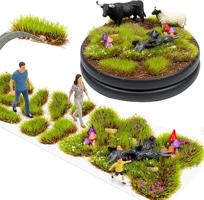 Warmtree 1 Box Static Grass Bushy Tufts Lowland Shrubs Scenery DIY Miniature 3D Tree Branches and Mushroom for Train Landscape Scenery Military Layout Model War Gaming Terrain (Spring Green)