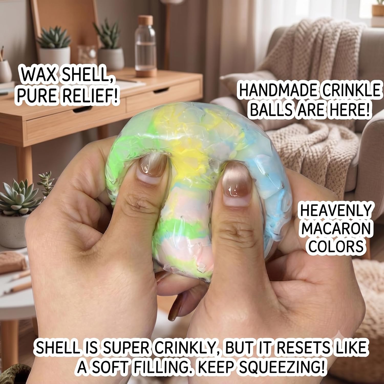 Wax Cracking Squishy Stress Balls, 12 Pack Handmade Wax Squishy Ball with Crunchy Cracking Shell, Premium Wax Cracking Stress Balls for Stress Relief, Packaged in Elegant Gift Box