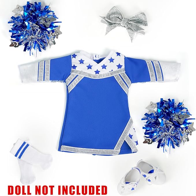 ARTST Cheer Uniform Doll Outfit-American 18 inch Doll Clothes & Accessories Set Including Clothing Pom Poms,Shoes,Socks and Hairbow,Sport Gifts for Girls Age 6+