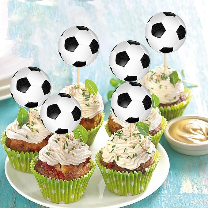 Ercadio 24 Pack Double Sided Soccer Cupcake Toppers Sports Soccer Cupcake Picks Soccer Birthday Cake Decorations Baby Shower Soccer Sports Theme Party Cake Decoration