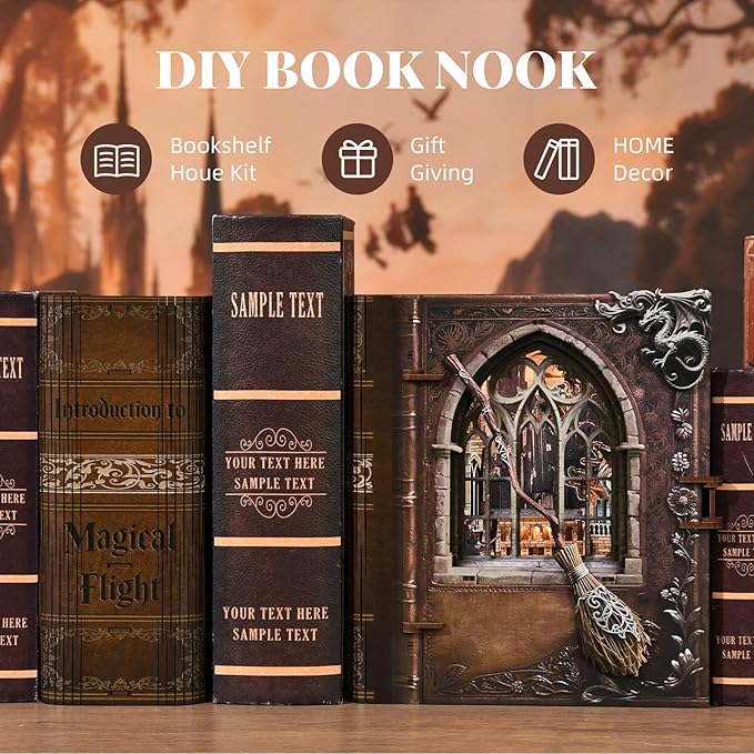 DIY Book Nook Kits for Adults, Miniature Dollhouse Booknook Kit, 3D Wooden Puzzle Creative Decorative Bookends Bookshelf Diorama Insert Crafts Hobbies Gifts (Introduction to Magical Flight)