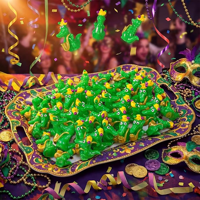 50 Packs Small Mardi Gras Alligators for Parade Mardi Gras Themed Figurines -Resin Tiny Alligators with Clown Crown Carnival Parade Supplies for Novelty Gifts Party Favor Handout Toys
