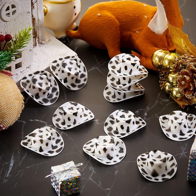 Skylety 20 Pieces Plastic Mini Cowboy Cowgirl Hat Miniature Western Small Doll Hat Cute Doll Cupcake Decoration for Dollhouse Cow Party Decoration(Cow)