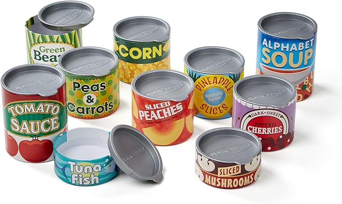 Melissa & Doug Let's Play House, 10 Grocery Cans with Removable Lids, Toy Food & Play Kitchen Accessories, Preschool Learning Toys for Girls & Boys 3+