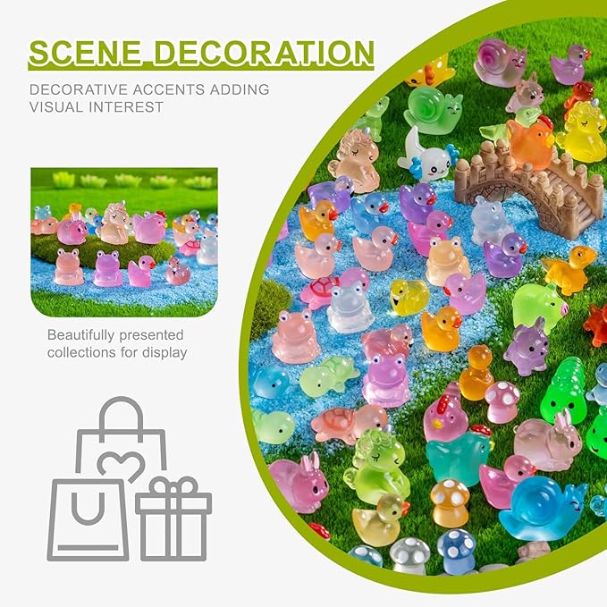 127pcs Mini Resin Animals Figures Bulk Pack-18 Miniature Animal Types with Glowing Effect for Fairy Gardens,Aquariums,Dollhouse,DIY Collection