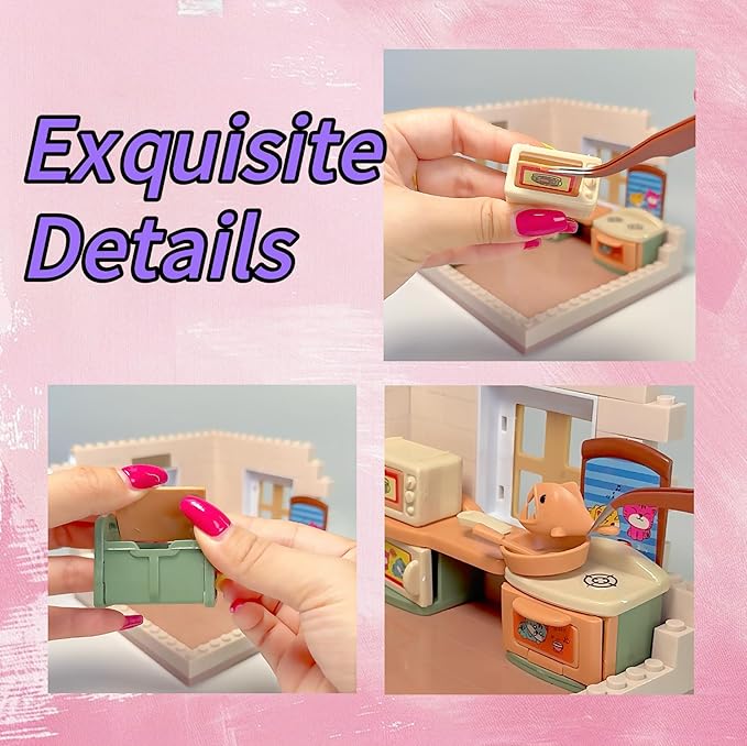Koko's Cat Town DIY Miniature House Kit,Tiny House Kitchen Building Kit,Purrfect Dollhouse with 256PCS,Cat Toys Gift for Teens Kids Ages 3+ 3+,Dollhouse for 3 and up