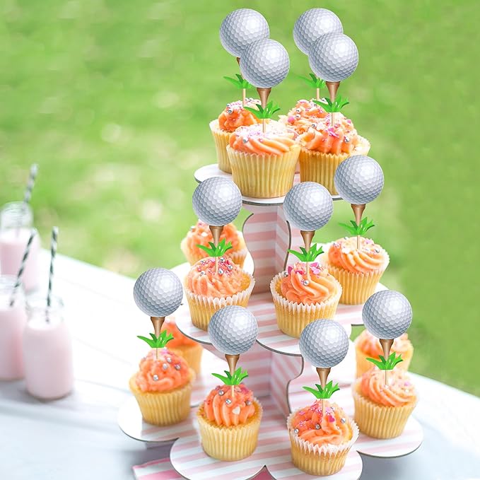 Ercadio 24 Pack Double Sided Golf Cupcake Toppers Sports Golf Ball Cupcake Picks Golf Birthday Cake Decorations Baby Shower Golf Sports Players Theme Birthday Party Cake Decorations