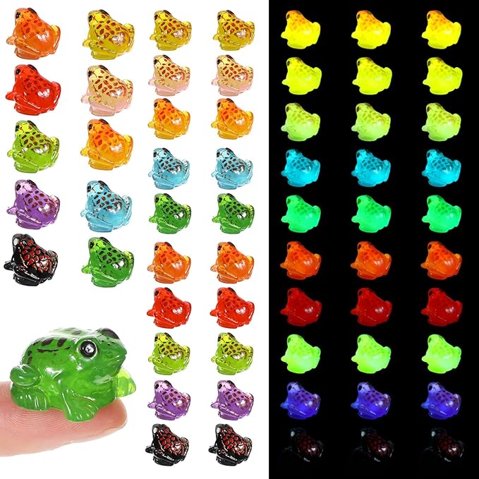 30 Pcs Luminous Mini Resin Frogs, 10 Colors Glow in The Dark Frog Statues, Miniature Craft Decor for Terrarium & Fairy Garden, Mini Resin Frogs for Moss Landscape Decoration(Assorted Colors)