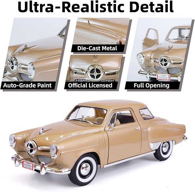 1950 Studebaker Champion 1/18 Scale Die-Cast Metal Model Premium Classic Vintage Alloy Collection Cars with Display Case, for Kids Men and Teens Dad 14+ Year
