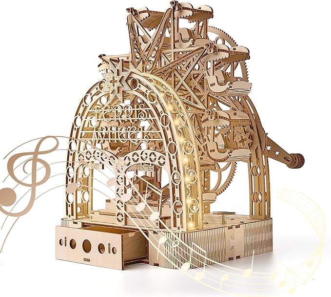 3D Wooden Puzzles for Adults: 3D Puzzle Light-Up Ferris Wheel with Music Box - 222psc Wooden Puzzles Model Building Kits Fun Gifts for Adult with Storage Box - Hobbies for Men Women（Large）