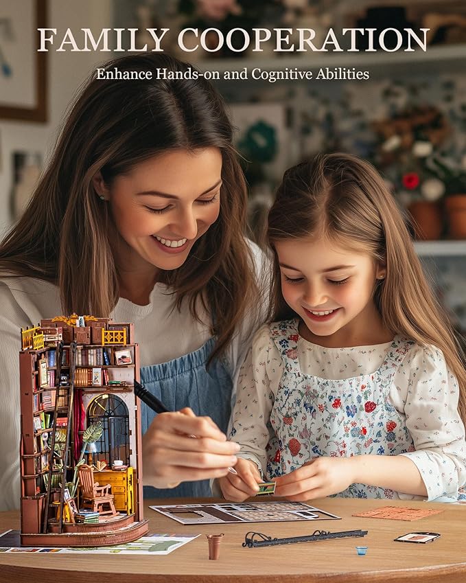 Rolife DIY Book Nook Kit Silent Corner Study, 3D Puzzles Creative British Bookend Bookshelf Decor for Adults, Tiny House Miniature Kits Model Building Kits, DIY Crafts/Gifts for Teens & Book Lovers