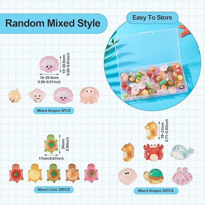 45Pcs Glow in The Dark Resin Sea Animal Fish Miniature Turtle Shell Crab Octopus Mini Marine Ocean Figurine Display Ornaments Figures for Fishbowl Craft DIY Fairy Garden Micro Landscape
