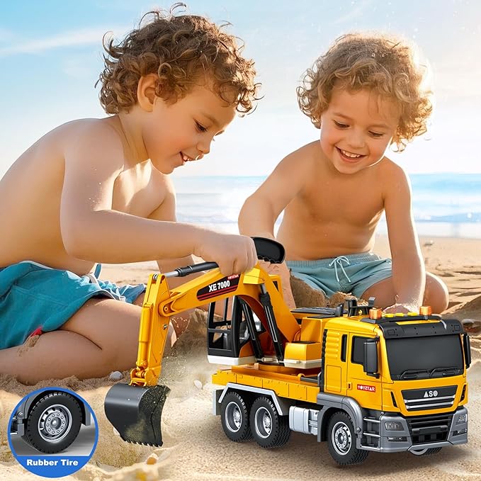 Kids Toys for 3 4 5 6 7 8 Years Old Boys, Large Excavator Truck Toy with Lights, Sounds, Toddler Friction Powered Truck Vehicle Toy for Boys Girls Christmas Birthday Gifts