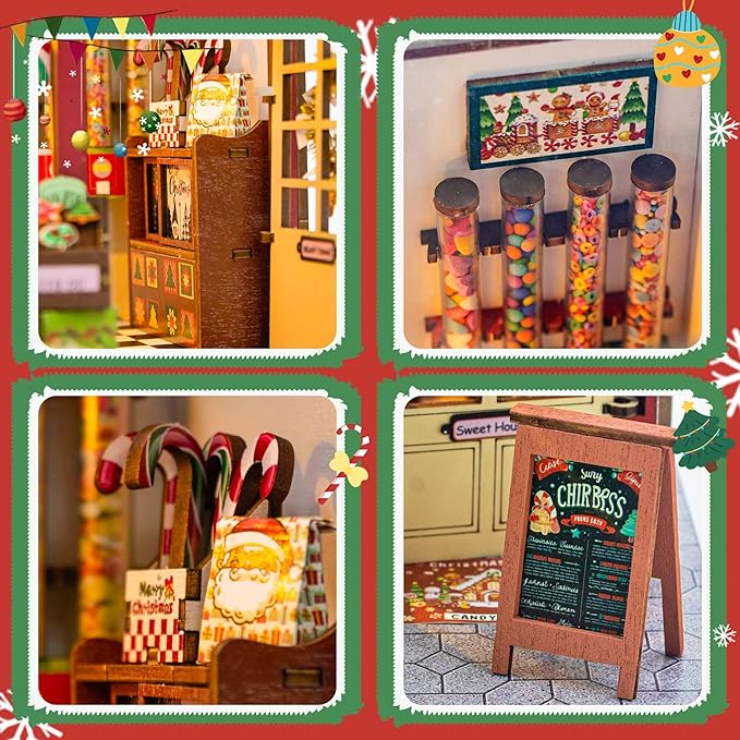 Flever DIY Miniature House Kit, Tiny Home Kit with LED Light, Mini House Build Craft Kits for Adults and Teens, Home Decor Creative Gift for Family/Friends (Christmas Candy House)