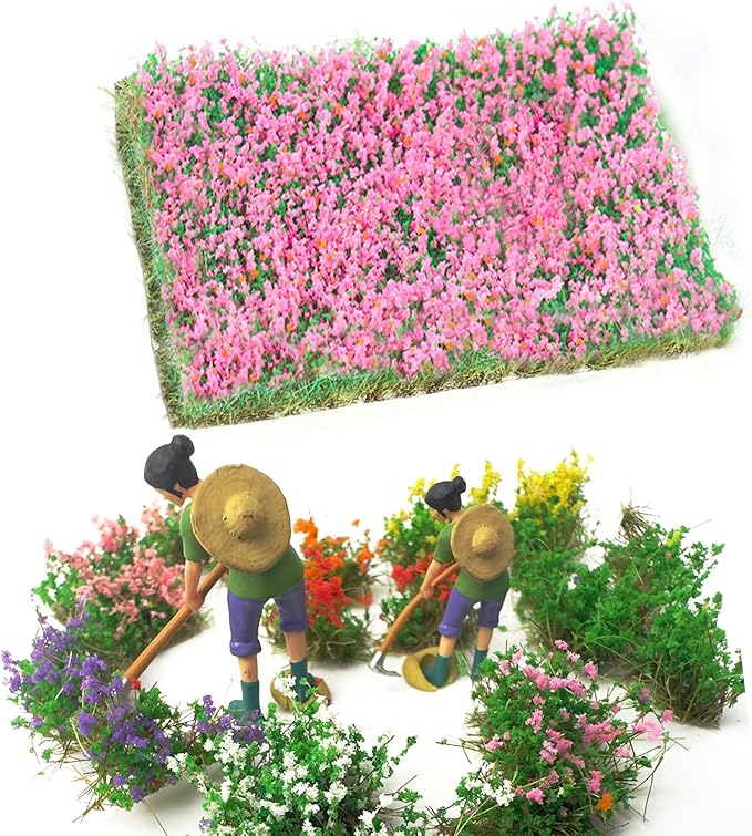 Warmtree Hand Torn Model Grass Tufts Flower Cluster for Miniature Scenery Applicable for N & HO Scale for Train Layouts,Diorama Supplies,and Architectural Models (Rose red)