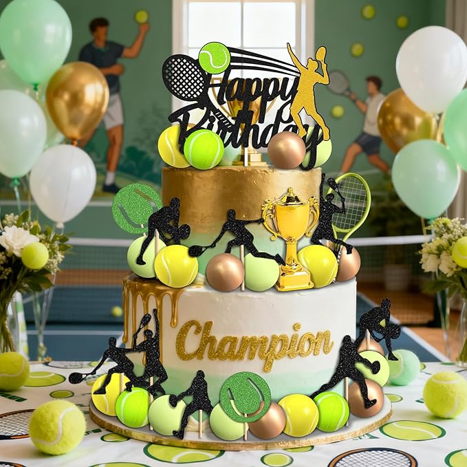29 PCS Sports Party Supplies - Tennis Cake Topper & Decoration - Birthday Party Favors