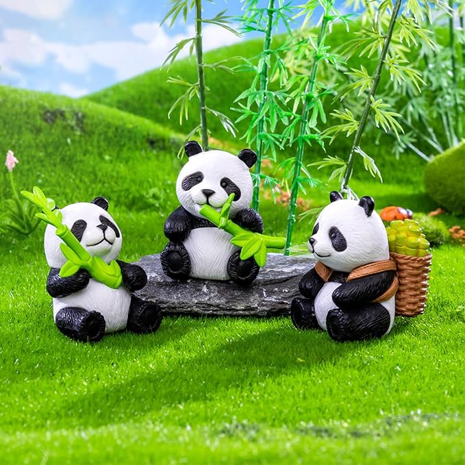 Cayway 8 PCS Mini Panda Set, Panda Bamboo Toys Miniature Panda Decor Fairy Garden Animals for Plant Pots Bonsai Craft, Micro Landscaping Decoration