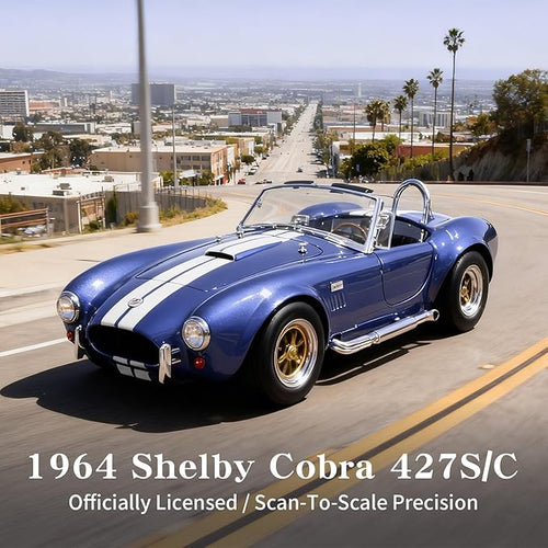 1964 Shelby Cobra 427S/C 1:18 Diecast - 7.0L V8 Semi-Competition | Opening Doors, Steering Linkage, Premium Gift Box | Ages 14+,Blue