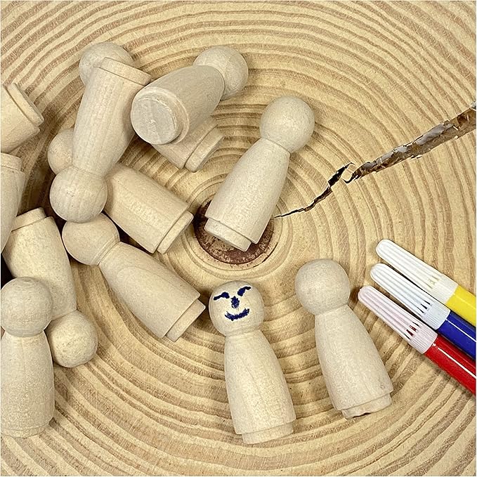 50 Pack Wood Peg Dolls Unfinished Wooden People Craft Blank Family Figures 3/4 x 2 inch