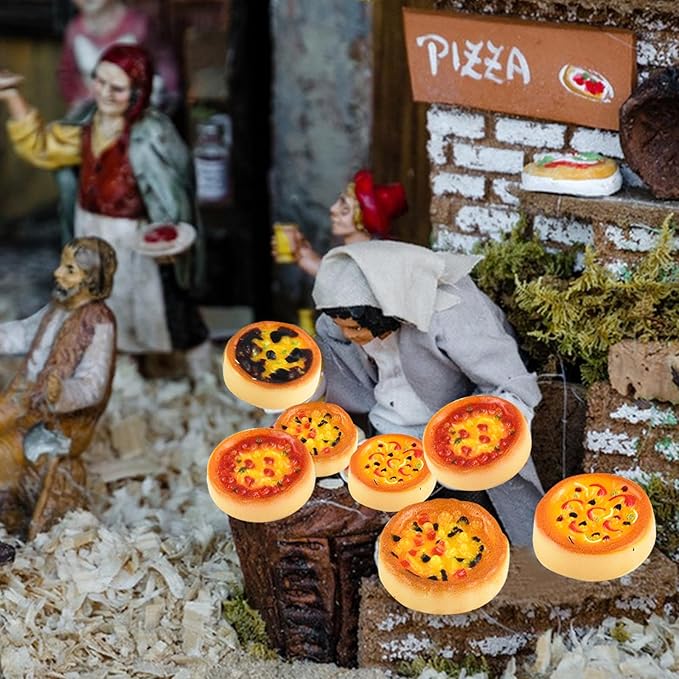 100 Pieces Tiny Pizza for Dollhouse Miniatures Resin Food for Crafts Mini Pizza for Dollhouse Mini Kitchen Micro Landscaping Decoration