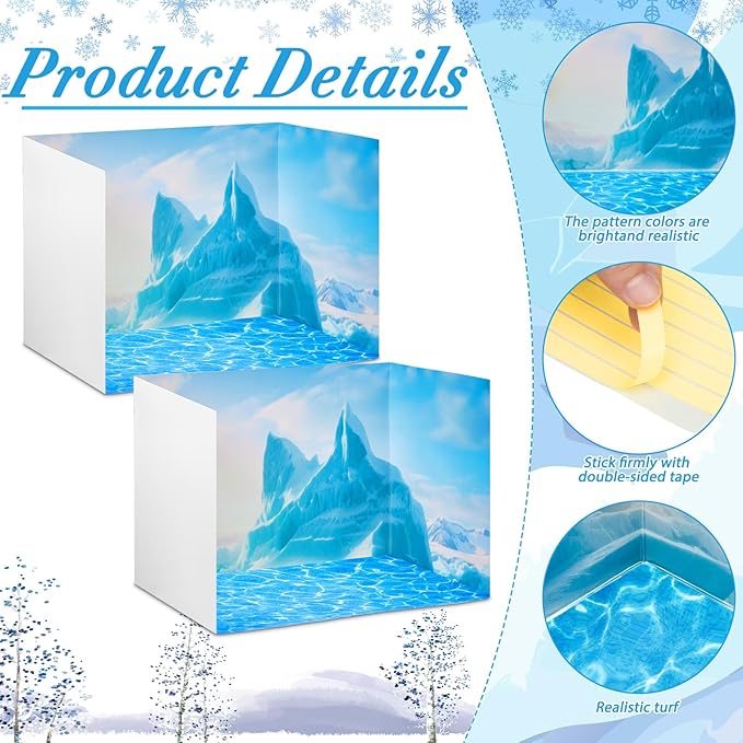 2 Set Arctic Style Habitat Diorama Box and Water Sticker Decor, Diorama Project Supplies Set, Cardboard Display Case Kit & Water Sticker with Double Sided Tapes for DIY Crafts Dollhouse