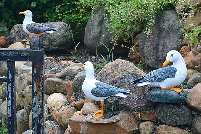 coolboy Real Seagull Figurine,Garden Bird Figurine Statue,Bird Decorations for Home,Best Indoor Outdoor Statues Yard Art Figurines for Patio Lawn House