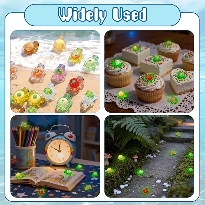 Mini Resin Turtle Figurines, Glow in The Dark Whimsical Fruit Vegetable Turtle Figures, Mini Plastic Sea Animals for Hide and Seek (100 Pcs Small)