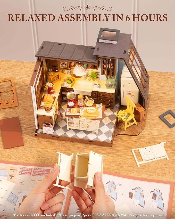 Rolife DIY Dollhouse Miniature House Kit 1:18 Scale Baking Kictchen with Pitched Roof Window, Diorama Tiny House Building Kit Crafts for Adults Home Decor Gift for Women Men Her
