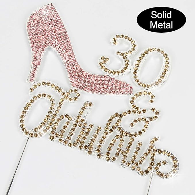 LINGTEER 30 Fabulous Pink High Heel Rhinestone Crystal Cake Topper Perfect for 30th Birthday Anniversary Party Keepsake Sparkle Decoration