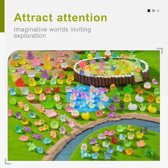 150pcs Glow in The Dark Mini Resin Animals,Bulk Miniature Figurines to Hide for Fairy Garden,Dollhouse,Aquarium & Micro Landscape DIY Decor-Tiny Resin Animals Variety Pack