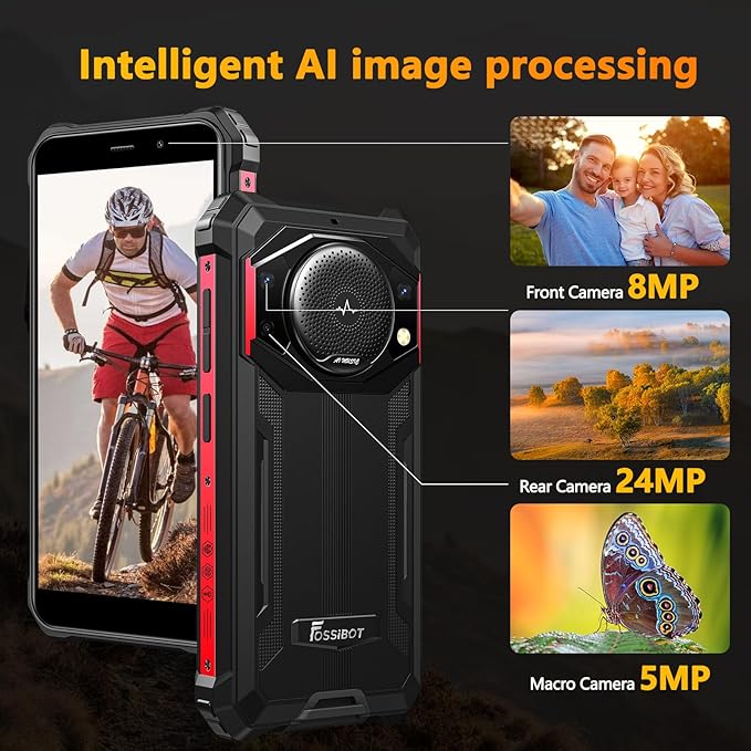 FOSSIBOT F101P Android 13 Rugged Smartphone, 7GB+64GB /1TB Rugged Call Phone 10600mAh Unlocked Phone 123dB Loud Volume Phone 5.45" 24MP+8MP Camera Waterproof Smartphone 4G Dual SIM OTG 18W Charger