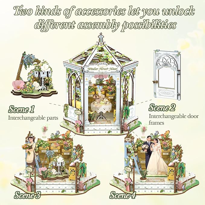 CUTEBEE Book Nook Kit - Flower House Florist DIY Dollhouse Miniature House Kit 3D Wooden Puzzle Model Building Set, Bookshelf Room Decor, DIY Craft Gifts for Adults Teens 14+ (Windsor Flower House)