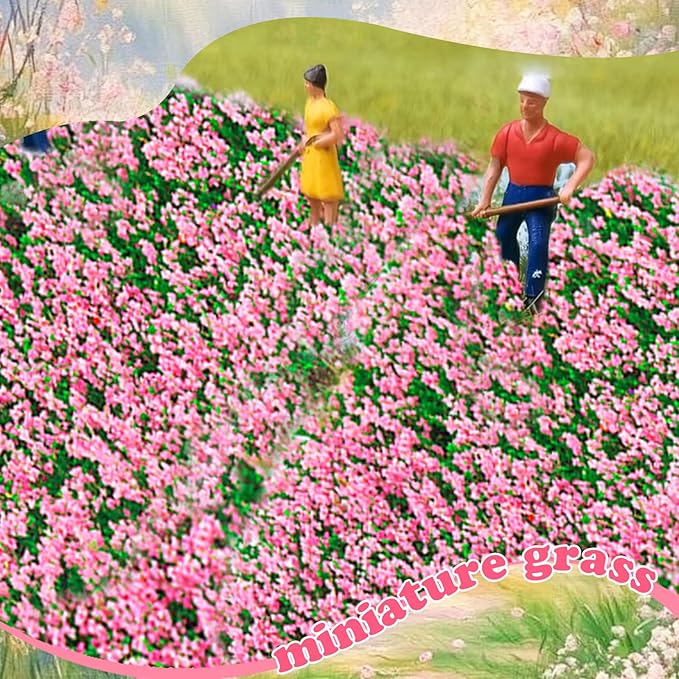 Warmtree Hand Torn Model Grass Tufts Flower Cluster for Miniature Scenery Applicable for N & HO Scale for Train Layouts Diorama Supplies and Architectural Models (Sakura Pink)