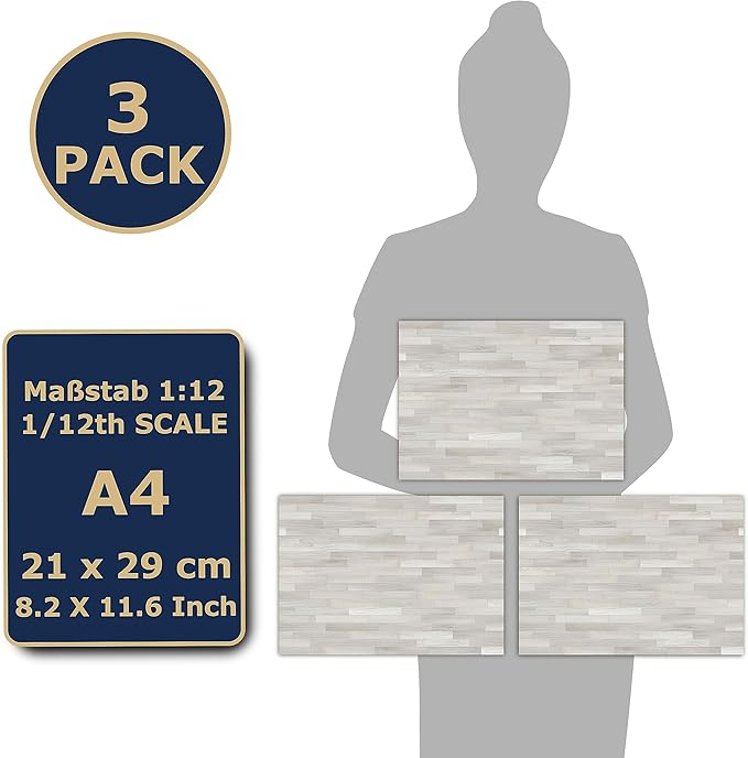 3 Sheets Self-Adhesive Flooring for Dollhouse 1:12 Scale (White Oak)
