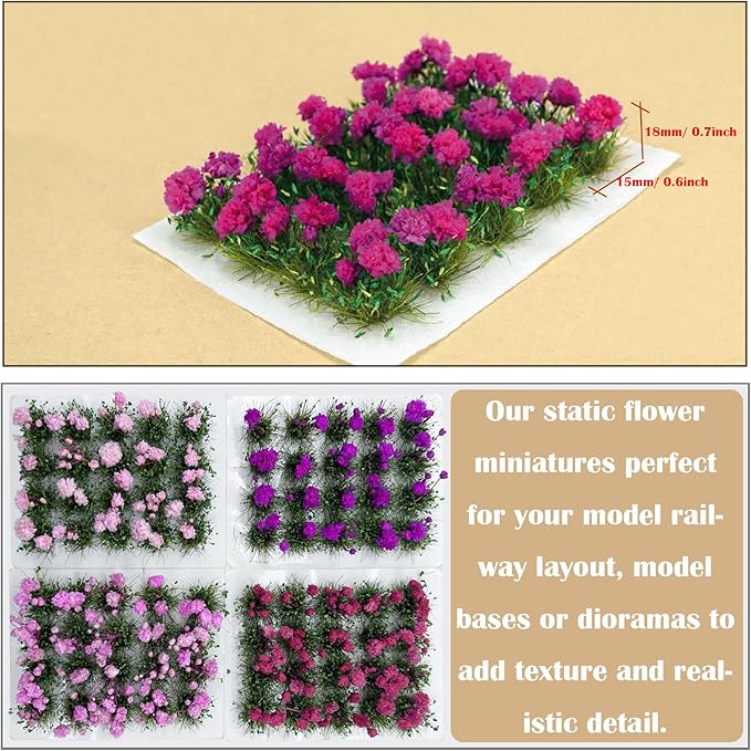 Woohome Flower Cluster Flower Vegetation Groups Grass Tufts Miniature Static Scenery for DIY Architecture Building Model Railway Train Diorama Garden Scenery Landscape Layout (4 Colors)