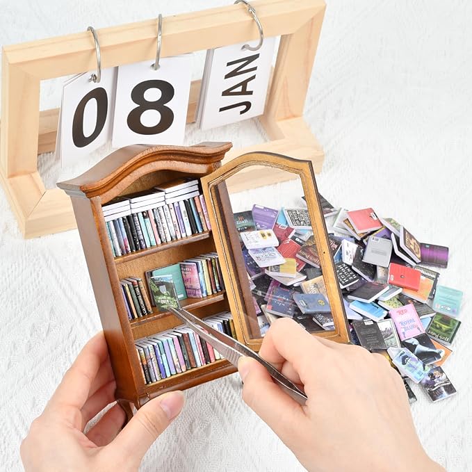 Anxiety Bookshelf, Anxiety Bookshelves, Mini Bookshelf, Handcrafted Mini Bookshelf with 100+ Unique Miniature Books, Small Bookshelf Miniature Library, for Book Lovers