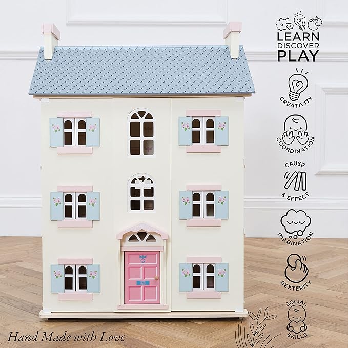 Le Toy Van - Gorgeous Cherry Tree Hall Large 4 Storey Wooden Doll House Play Set For Girls or Boys | Great As A Gift | Suitable for Ages 3+