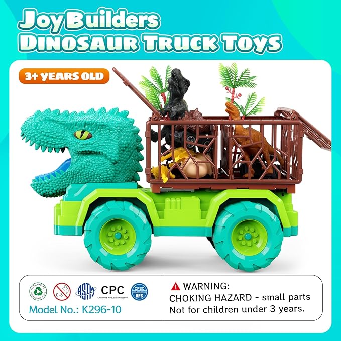 18 in 1 Dinosaur Toys for Kids 3-5, Dinosaur Truck Toys for Kids with 2 Pull Back Cars, 8 Dino Figures, Birthday Party Favors&Christmas Presents for Boys and Girls