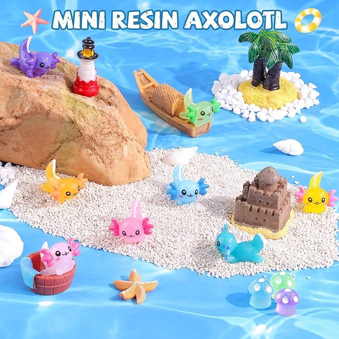 40PCS Mini Resin Animals Cute Colorful Tiny Axolotls,Miniature Figures to Hide,Little Animal Small Figurines Bulk for Topper Desk Garden Dollhouse Landscape Aquarium Ornaments DIY Crafts & Decor