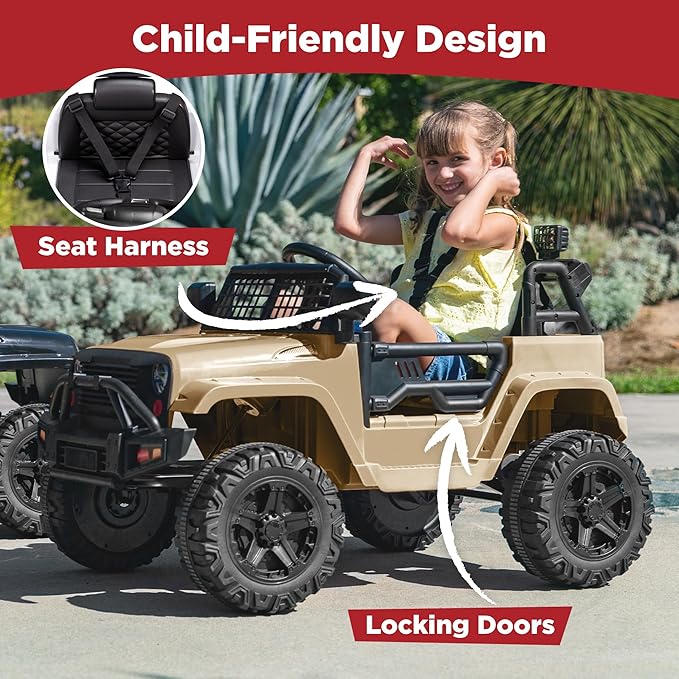 Best Choice Products 12V Kids Ride On Truck Car w/Parent Remote Control, Spring Suspension, LED Lights, AUX Port - Sand