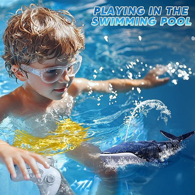Remote Control Whale Shark Toys for Boys Kids, 1:18 Scale High Simulation Shark for Pool, 2.4Ghz Electric RC Shark Boat Fish Toys with Light & Spray, Toy Shark Gifts for 6 7 8 9 Year olds Kid Boy Girl