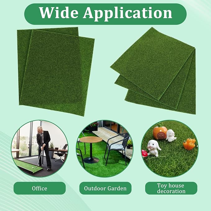 3 Pcs Fake Grass Mat, 10 X 12 Inch Miniature Fake Garden Grass, Grasses Mat for Craft Outdoor Decor Dollhouse DIY Ornament