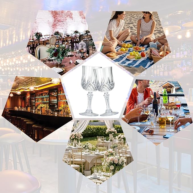 XKXKKE 48 Pcs Transparent Plastic Wine Glasses, Plastic Water Goblets for Parties, Stemmed Drinking Glasses for Wedding Reception, Grand Event Party Bar Supplies Reusable Drinking Cups