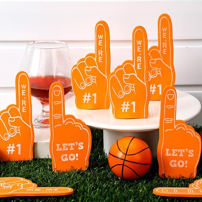 Sinmoe 24 Pcs Mini Foam Finger Baseball Fan Mini Foam Finger, We're #1 Sports Themed Party Supplies for Baseball Hockey Football Basketball Events Team Gifts(Orange)