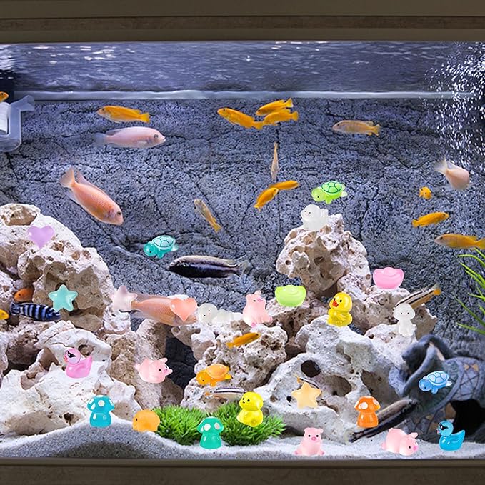 120 Pcs Luminous Mini Resin Animals Kit Accessories Variety Pack Glow Animal Figurines Resin Mini Garden Decor for Garden Micro Landscape Aquarium Potted Dollhouse Decor