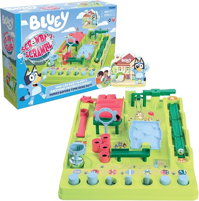 TOMY Bluey Screwball Scramble Marble Maze - Beat-The-Clock Obstacle Course & Marble Run - Skill & Dexterity Challenge - 1–4 Players - Ages 5+