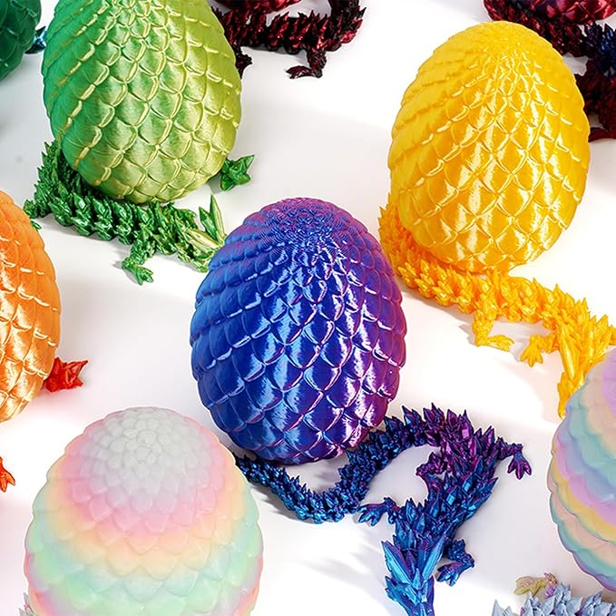 JOD® 4PCS 3D Printed Dragon Eggs with Dragon Inside – Articulated Fidget Toys, Easter Dragon Eggs, Mystery Surprise Easter Eggs for Kids, Unique 3D Printed Animals, Home Decor and Gift Set(C)
