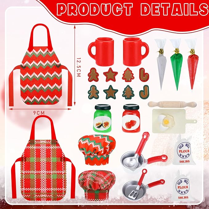 36 Pcs Christmas Doll Accessories Dolls Baker Outfit Set Christmas Mini Doll Cooking Accessories Include Baker Outfit Mini Baking Props for Dollhouse Decorations Girls and Boys Xmas Gift