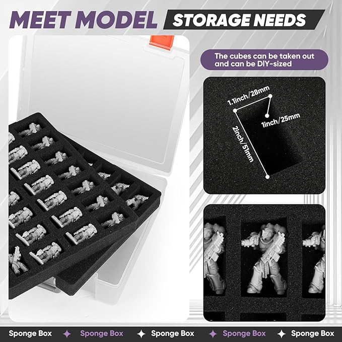 Miniature Storage Carrying Figure Case - 50 Slot Figurine Minature Carrying Case with 2 Foam Layer for Miniatures Compatible with 40k, DND & More (Transparent)