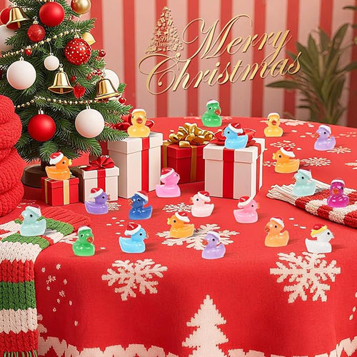 160 Pcs Small Christmas Ducks with Santa Hat, Mini Resin Ducks Little Plastic Duck for Xmas, Dollhouse Accessories, Micro Landscapes, Fairy Garden Home Decorations